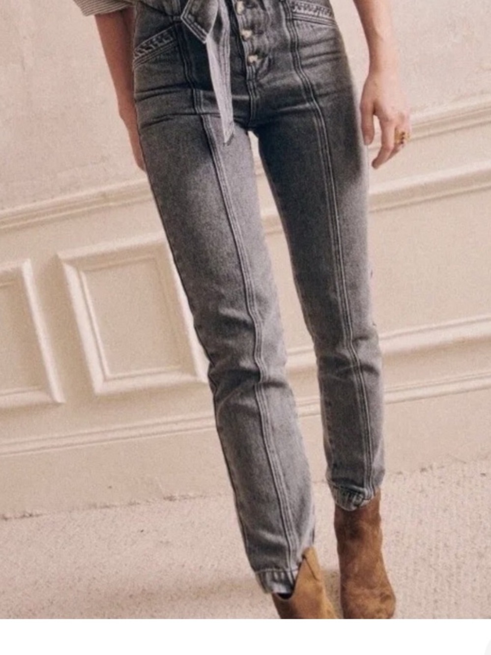 Sezane High-Rise Tie Jeans